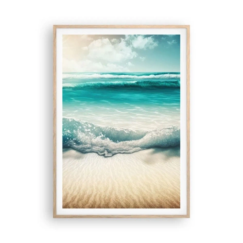 Plakat i ramme af lyst egetræ - Havets ro - 70x100 cm