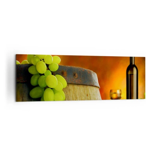 Lærredstryk - Billede på lærred - Stilleben med en flaske vin og en drueklaske - 160x50 cm