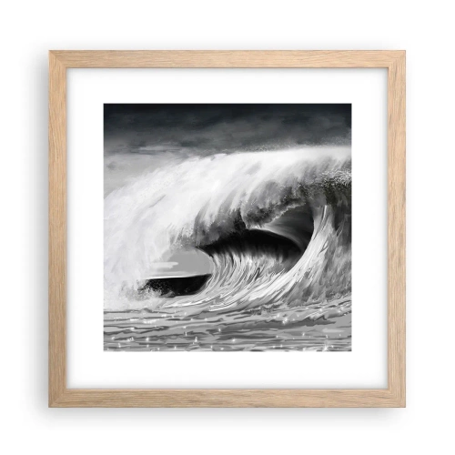 Plakat i ramme af lyst egetræ - Havets vrede - 30x30 cm