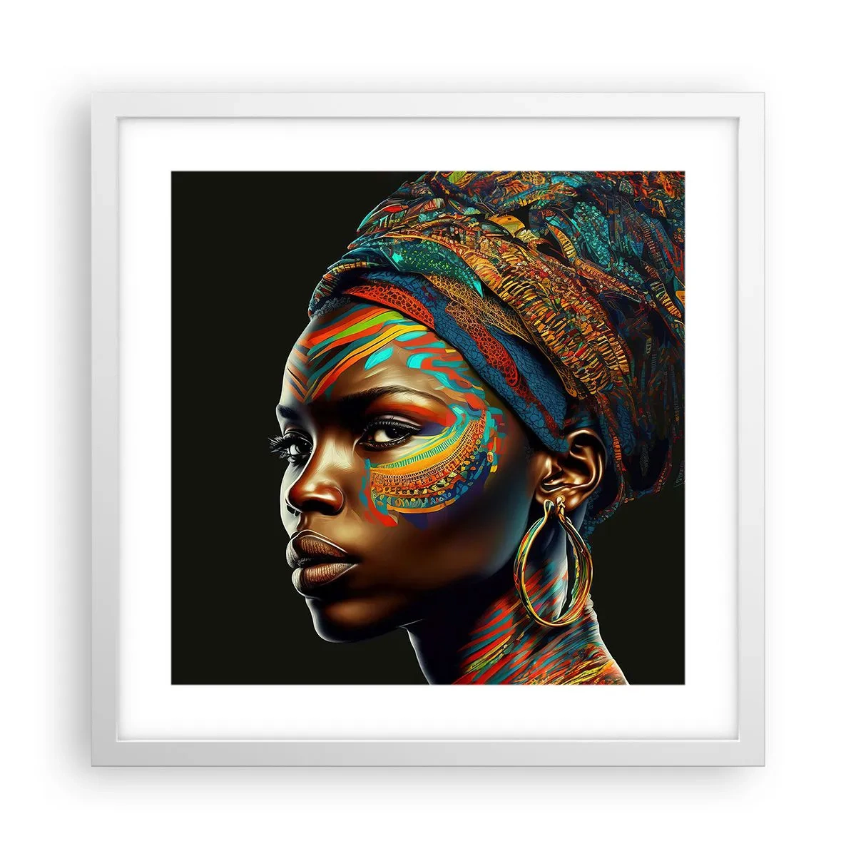 Plakat i hvid ramme - Afrikansk dronning - 40x40 cm