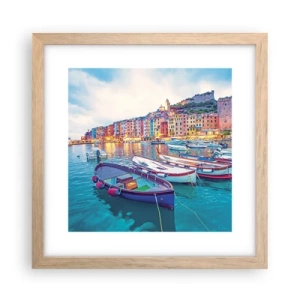 Plakat i ramme af lyst egetræ - En farverig aften i havnen - 30x30 cm