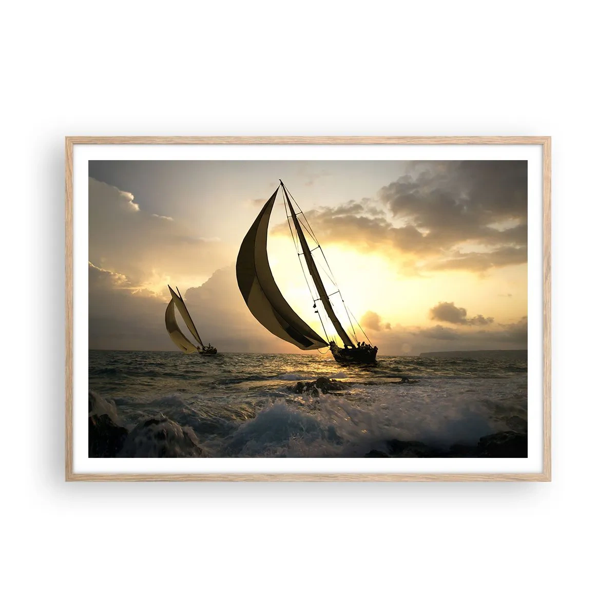 Plakat i ramme af lyst egetræ - I medvind og modvind - 100x70 cm