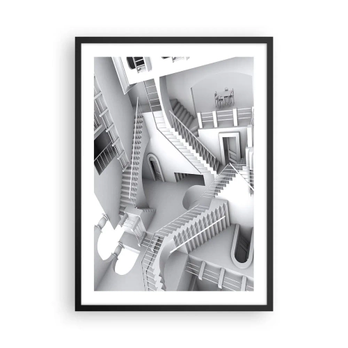 Plakat i sort ramme - Illusoriske trapper i et surrealistisk rum - 50x70cm - Rummets paradokser - Moderne vægdekoration til stue og soveværelse ARTTOR
