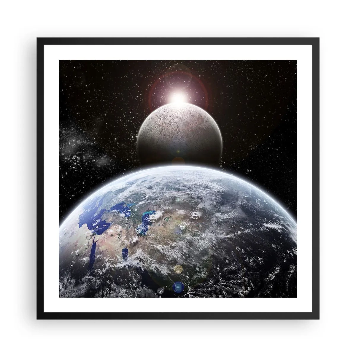 Plakat i sort ramme - Kosmisk landskab - solopgang - 60x60 cm