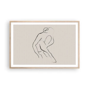 Plakat i ramme af lyst egetræ - Intim skitse - 91x61 cm