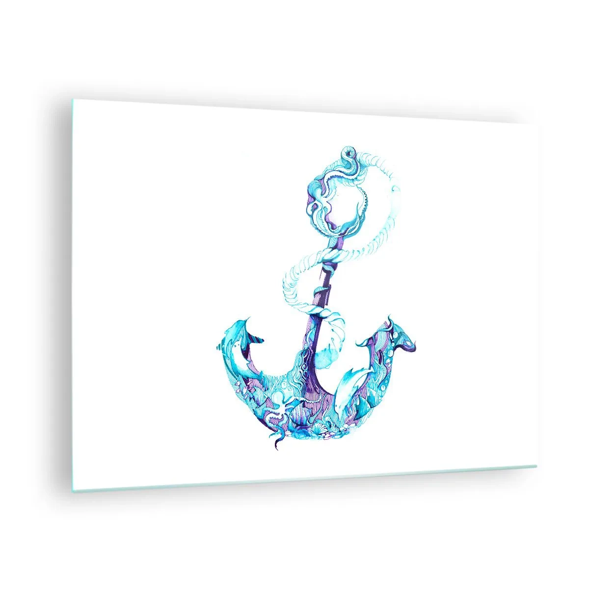 Billede på glas - Anker med nautiske motiver i kunstnerisk stil - 70x50cm - Forvalter af havets hemmeligheder - Moderne vægdekoration til stue og soveværelse ARTTOR