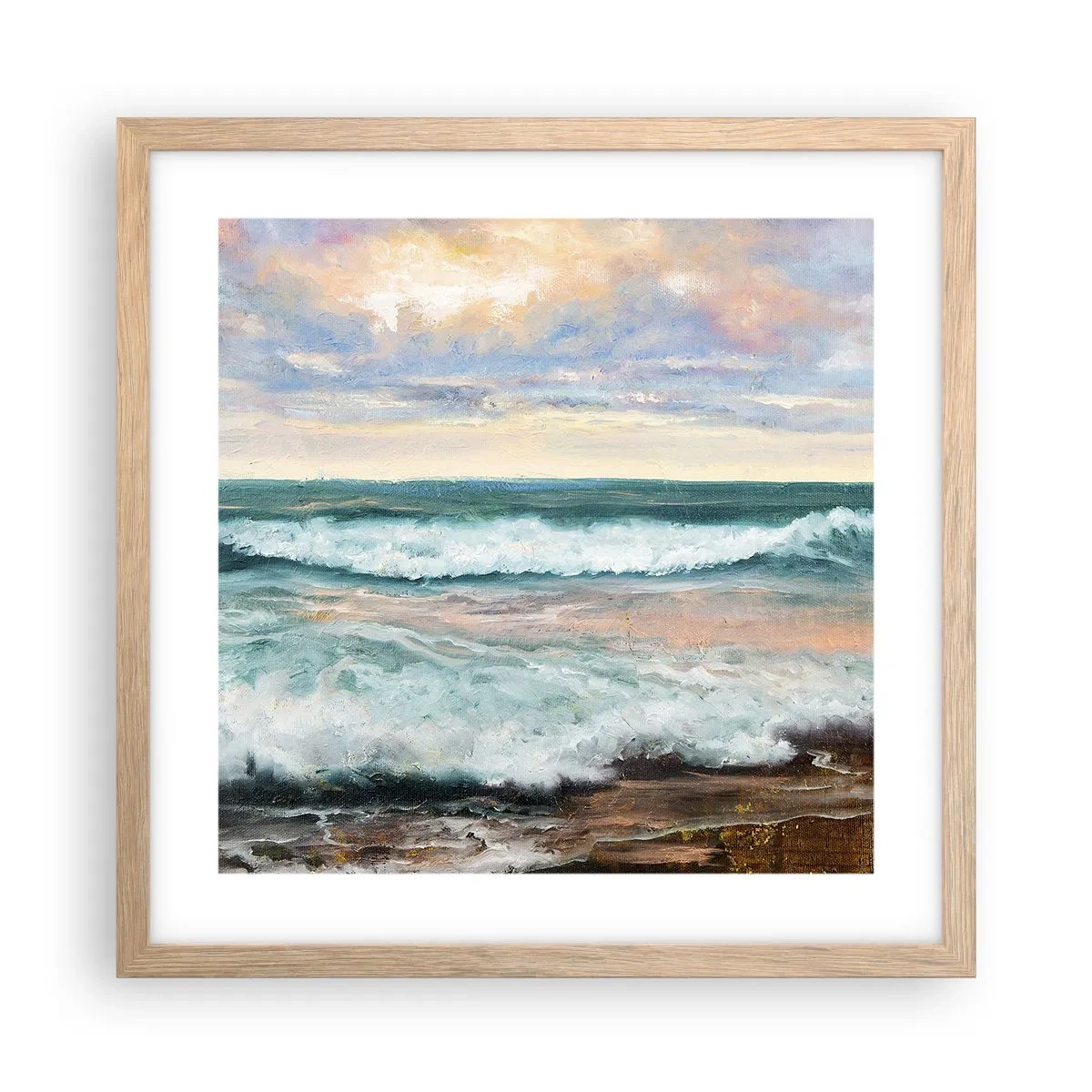 Plakat i ramme af lyst egetræ - Her vil du glatte din sjæl - 40x40 cm