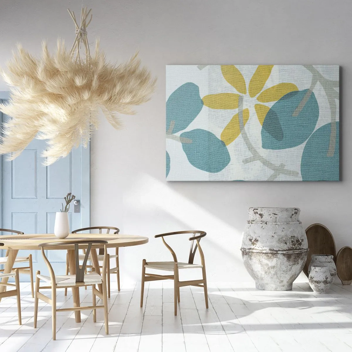 Lærredstryk - Billede på lærred - Blandt azurblå blade - 120x80 cm