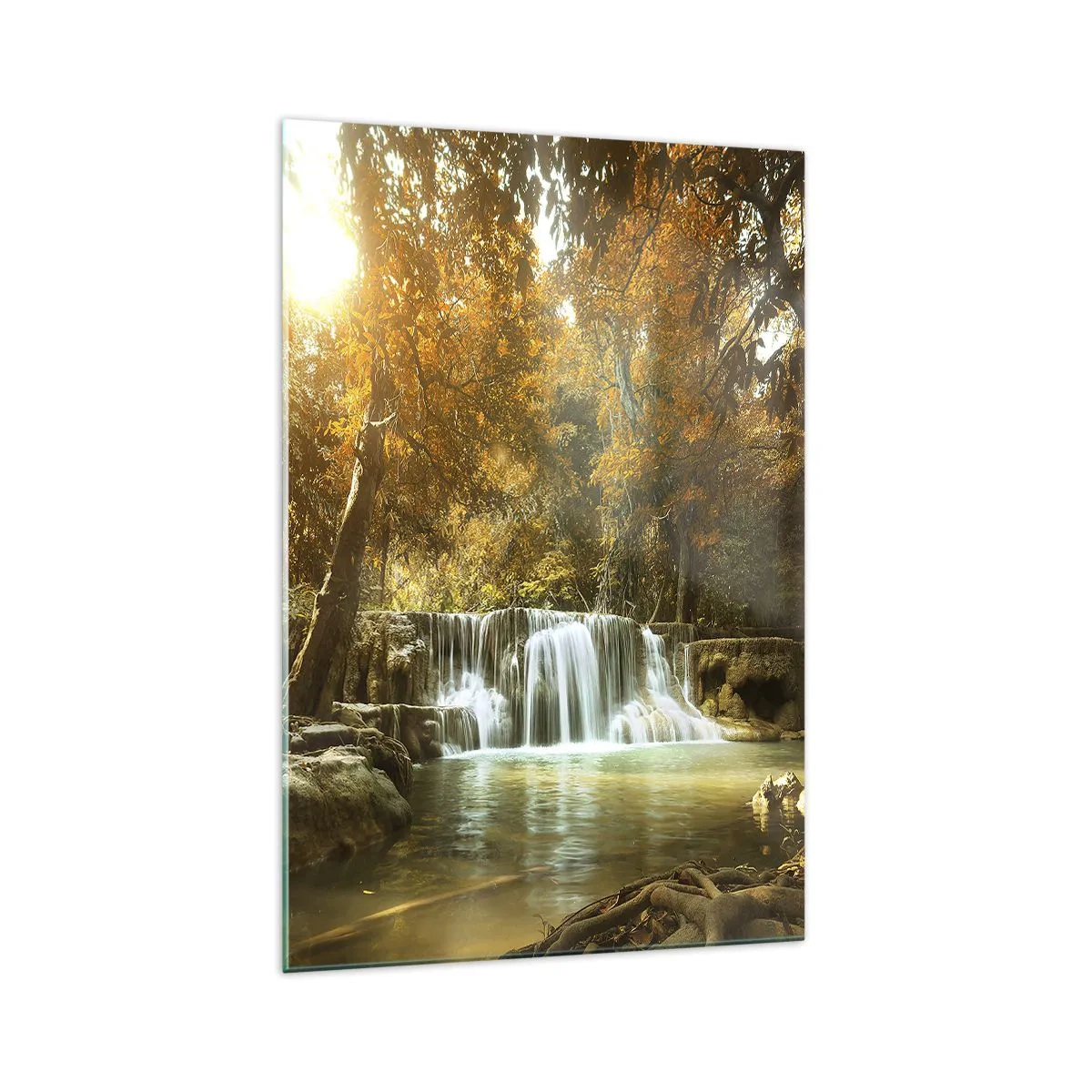 Billede på glas - Kaskade i parken - 70x100 cm