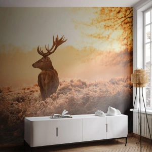 Fototapet Premium Sand - Herre på godset - Landskab, Hjort, Dyr - 100x70 cm