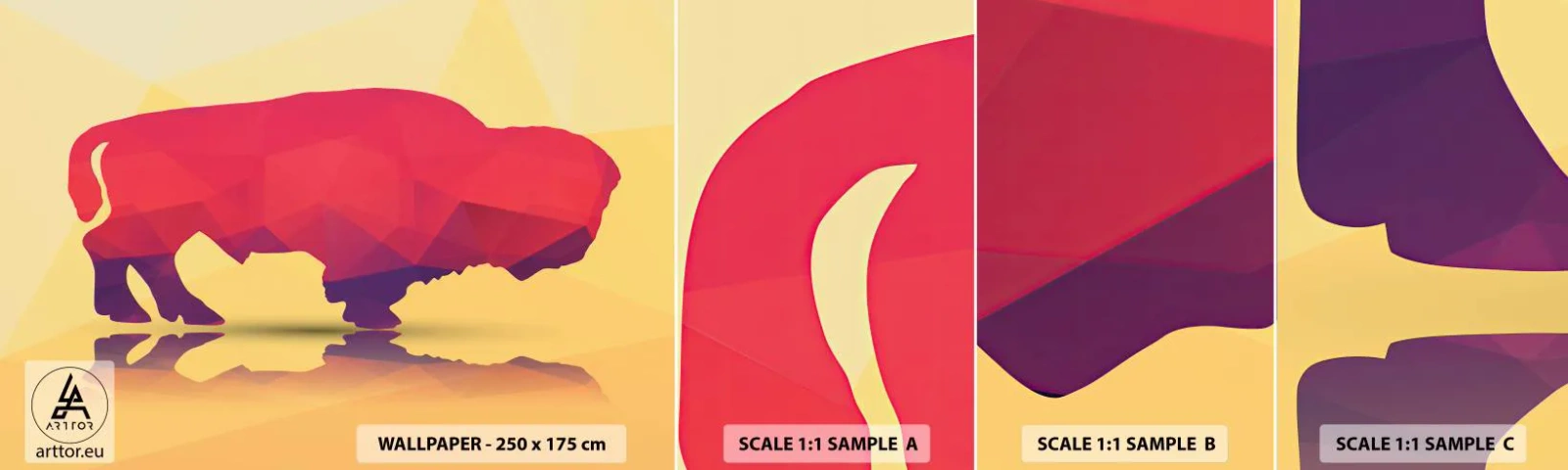 Prøve Fototapet Selvklæbende Deluxe Sticker - Bisonens amarantstyrke - Dyr, Wisent, Geometrisk figur - 100x30 cm