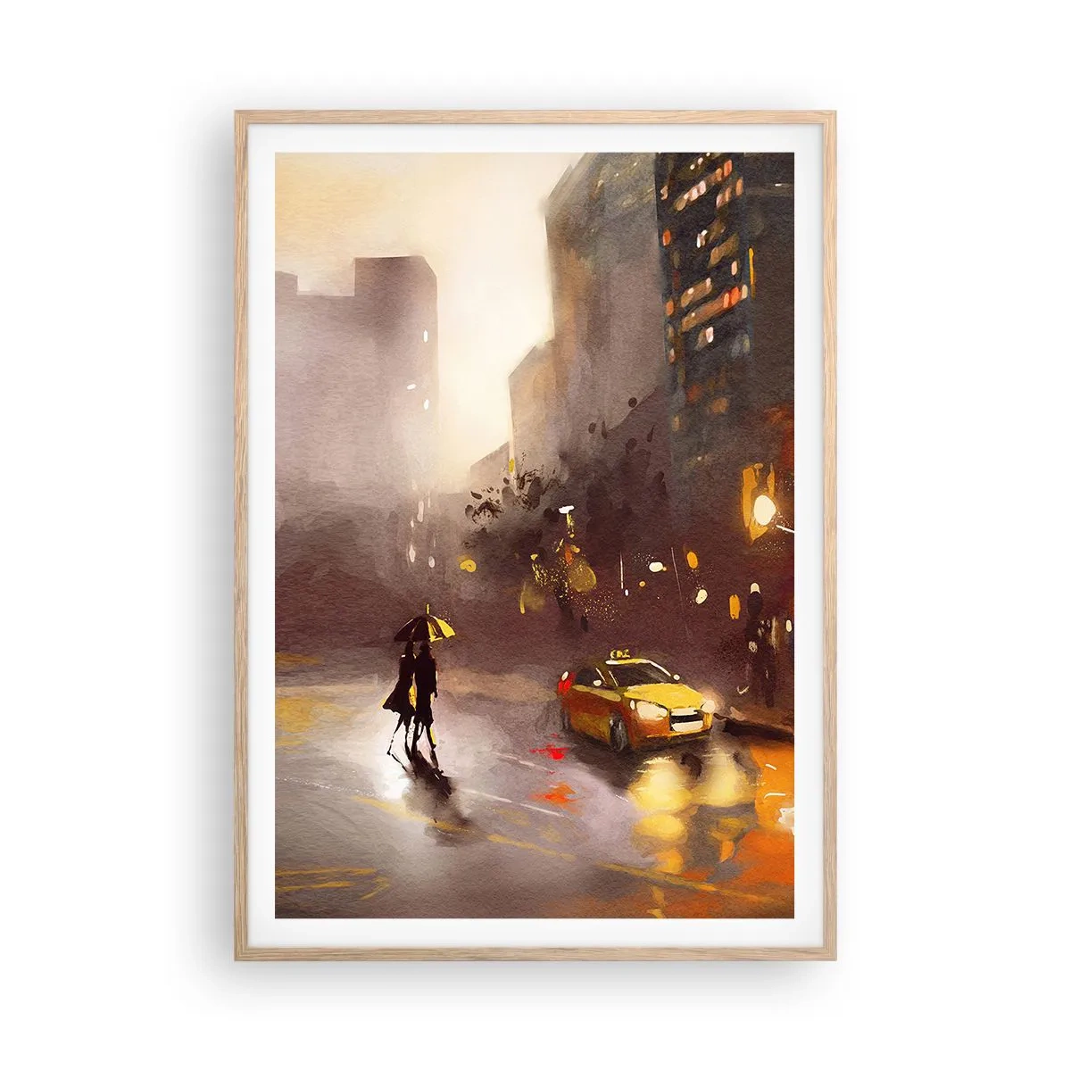 Plakat i ramme af lyst egetræ - Til New Yorks lys - 70x100 cm