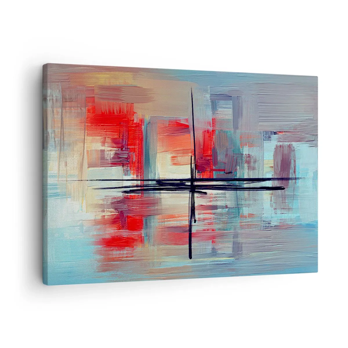 Lærredstryk - Billede på lærred - En abstrakt komposition med intense farver, linjer og geometriske former. - 70x50cm - Landskab i en ukendt dimension - Moderne vægdekoration til stue og soveværelse ARTTOR