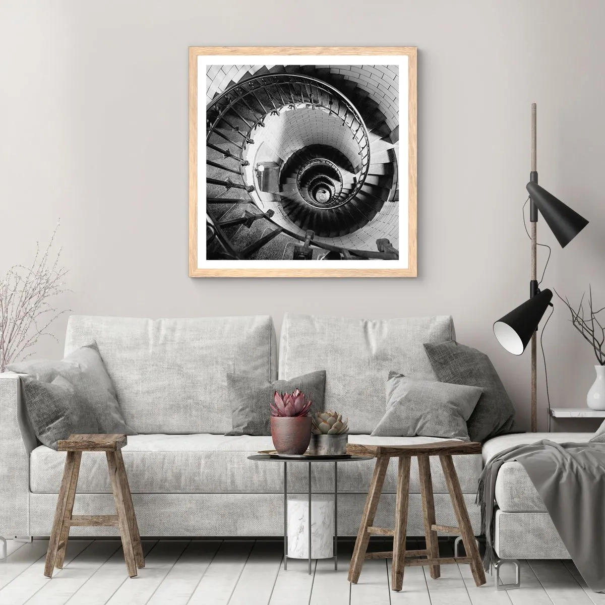 Plakat i ramme af lyst egetræ - Højt og højere - 30x30 cm