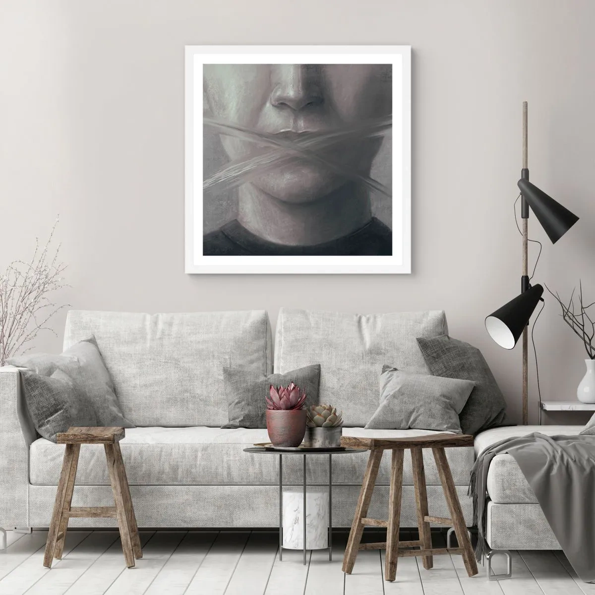 Plakat i hvid ramme - Ikke et ord - 50x50 cm