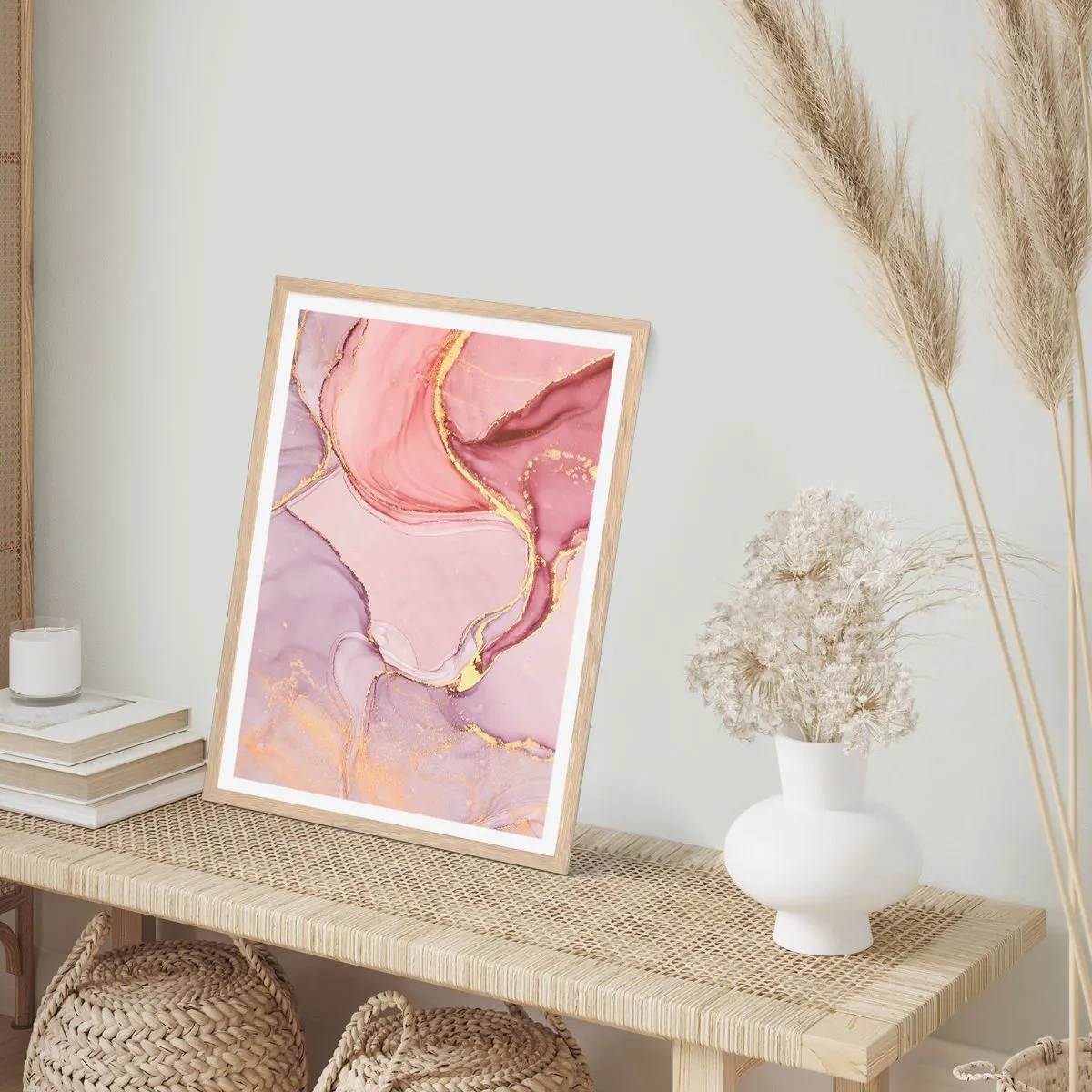 Plakat i ramme af lyst egetræ - Et kærtegn af farver - 40x50 cm