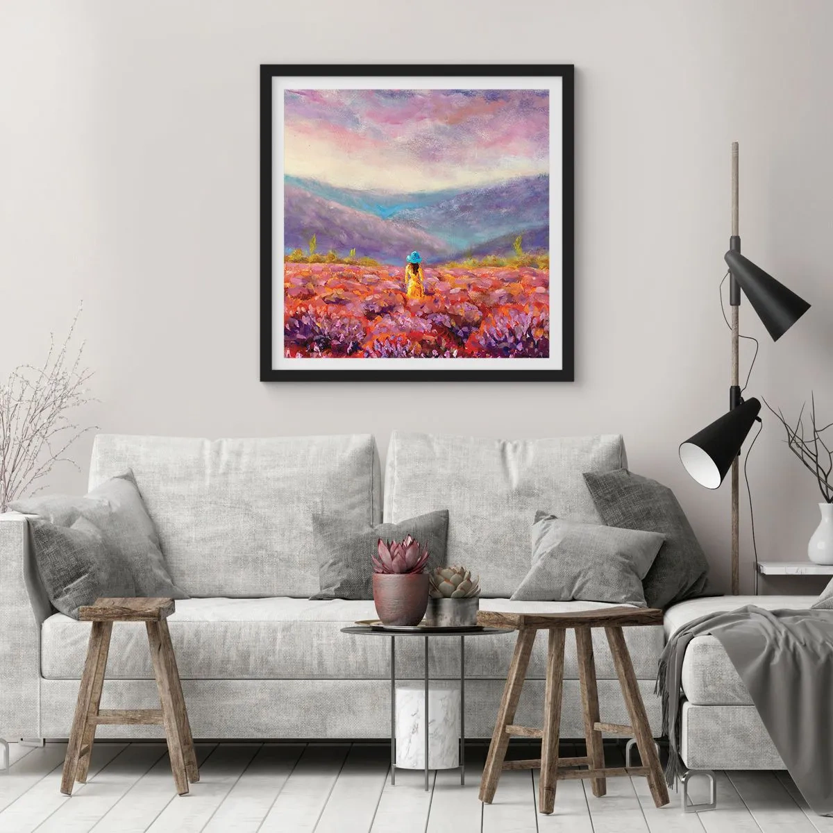 Plakat i sort ramme - I en verden af lavendel - 40x40 cm