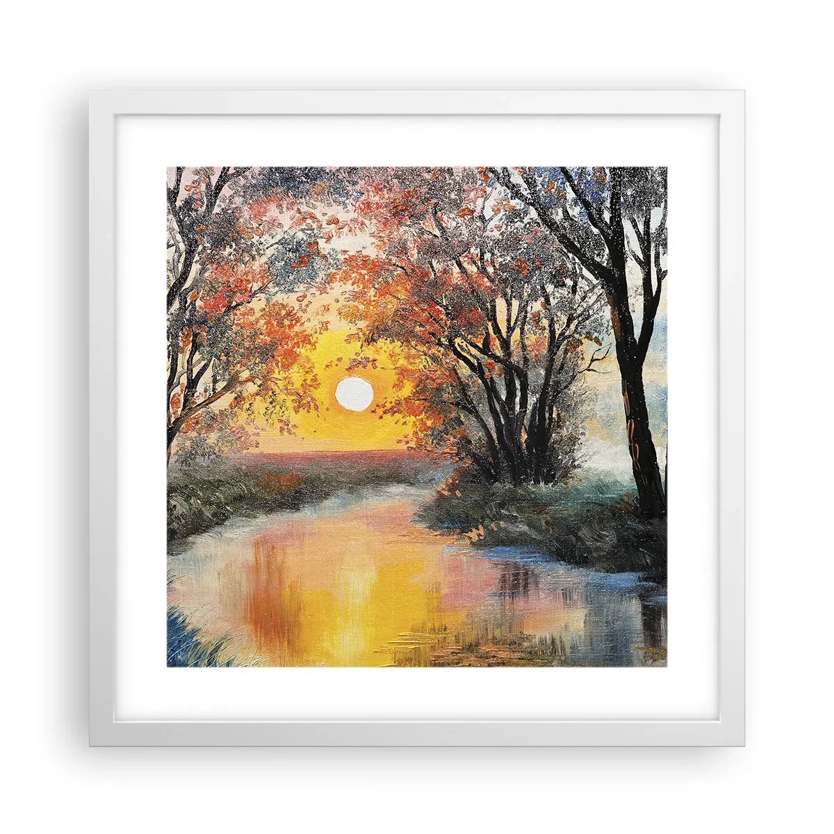 Plakat i hvid ramme - Efterårs atmosfære - 40x40 cm