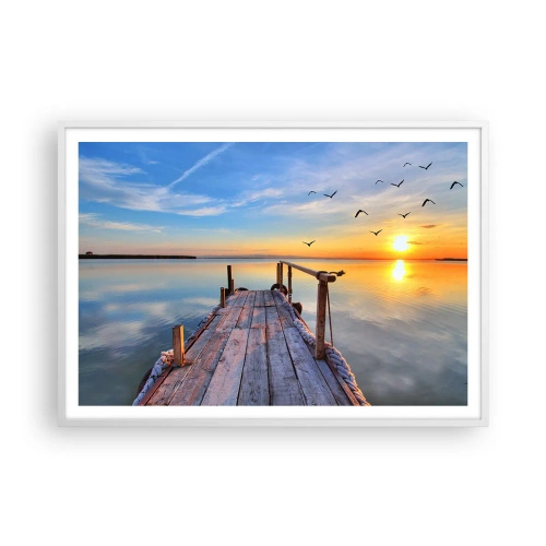Plakat i hvid ramme - Går fremad mod solen - 100x70 cm