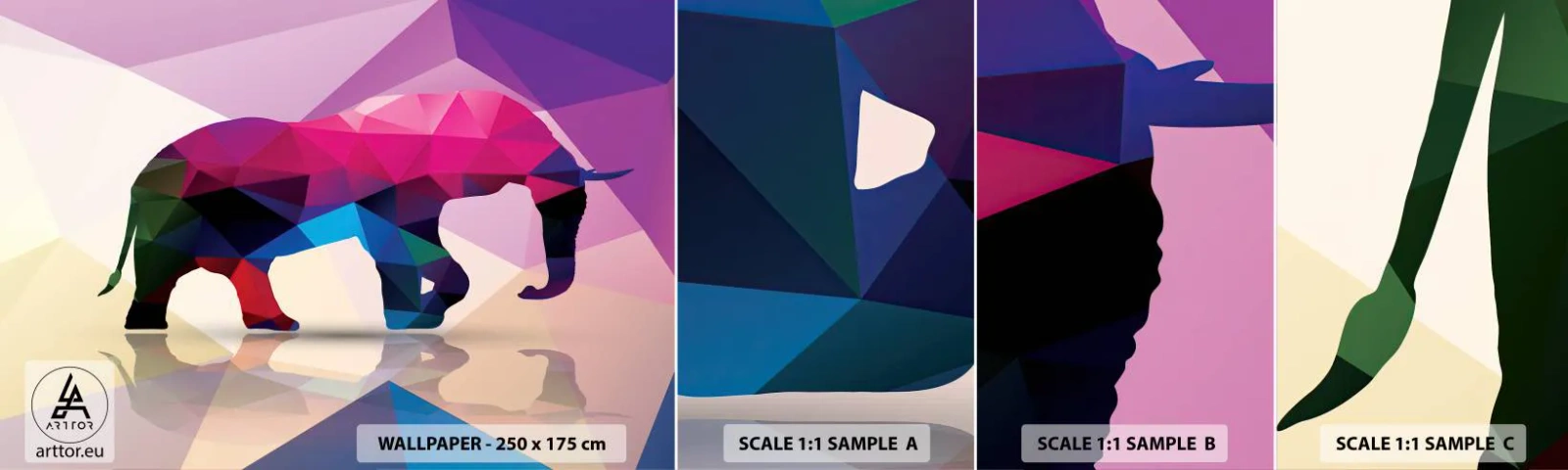 Fototapet Prøve Standard Eco - Krystal dinosaur - Dyr, Elefant, Geometrisk figur - 100x30 cm