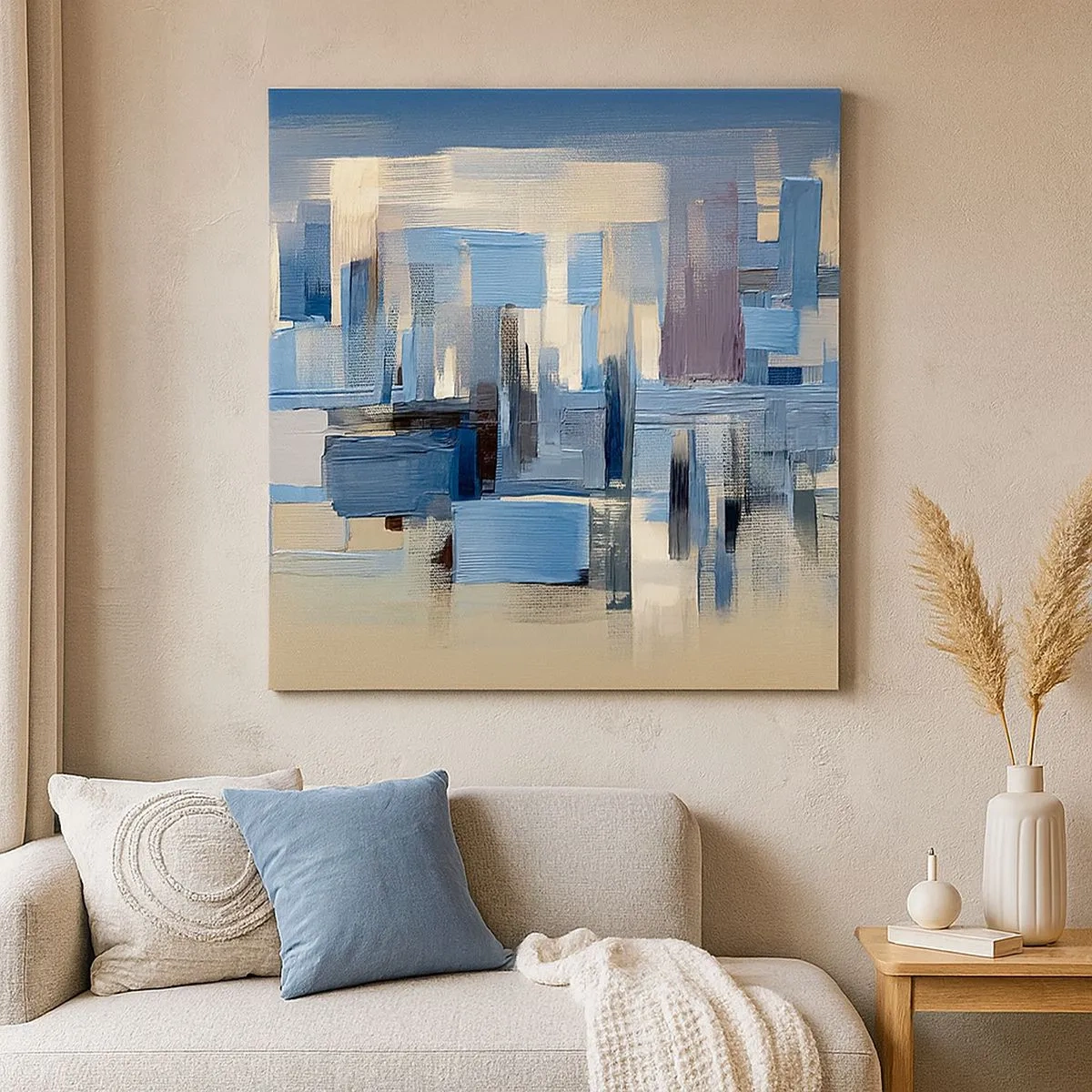 Lærredstryk - Billede på lærred - Blå konstruktion - 30x30 cm