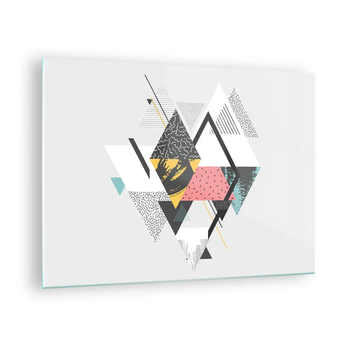 Billede på glas - Abstrakt geometrisk komposition med trekanter og romber - 70x50cm - Variation af trekanter og rhomber - Moderne vægdekoration til stue og soveværelse ARTTOR