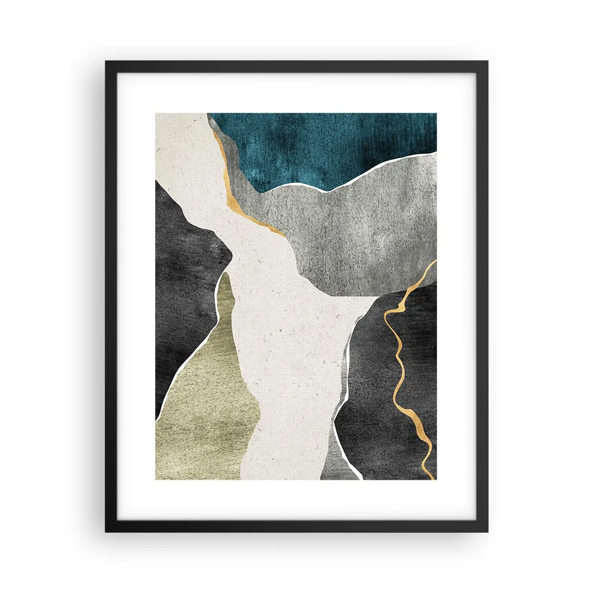 Plakat i sort ramme - Mosaikkomposition med en streng af guld - 40x50 cm