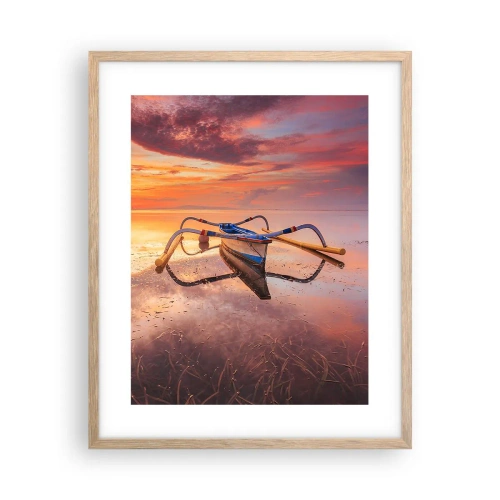 Plakat i ramme af lyst egetræ - Roen ved en tropisk aften - 40x50 cm