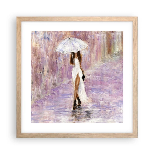 Plakat i ramme af lyst egetræ - I den syrenrøde regn - 40x40 cm