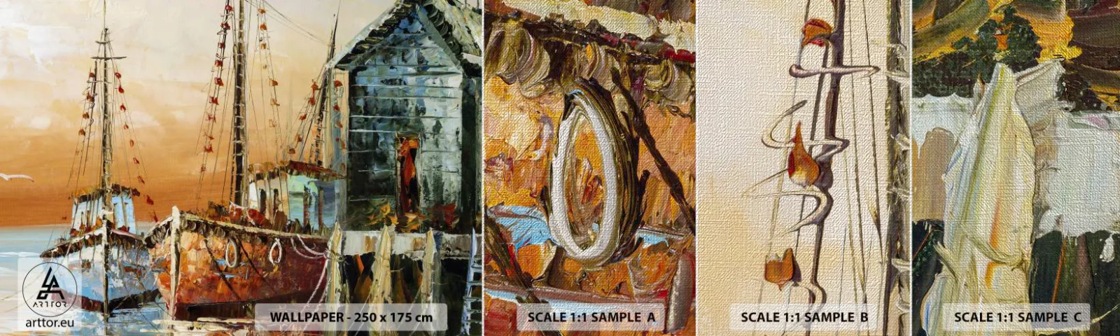 Prøve Fototapet Premium Canvas - Fredelig tilbagevenden - Fiskebåd, Fiskerihavn, Stykke - 100x30 cm