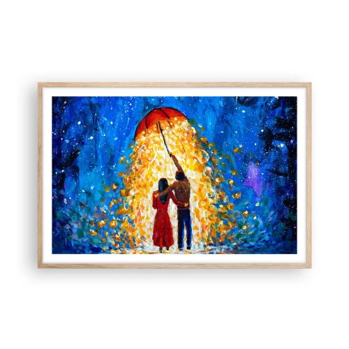 Plakat i ramme af lyst egetræ - Magien ved en regnfuld aften? - 91x61 cm