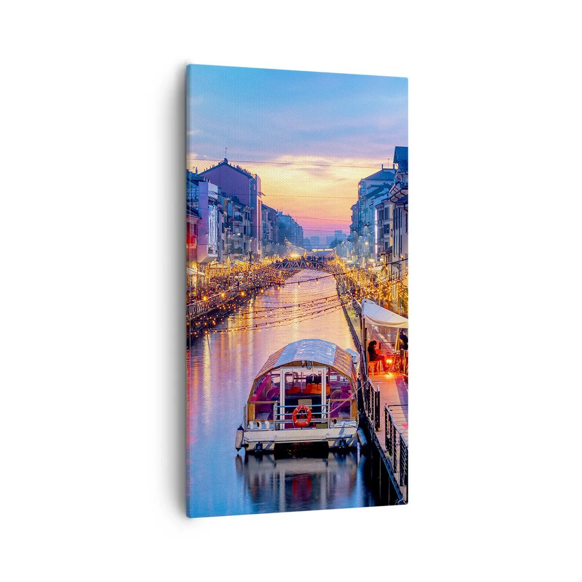 Lærredstryk - Billede på lærred - En aften med lys og sjov - 55x100 cm