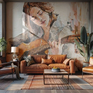 Fototapet Premium Canvas - Koncert for guitar og et pigehjerte - Guitar, musik, Pige - 400x280 cm