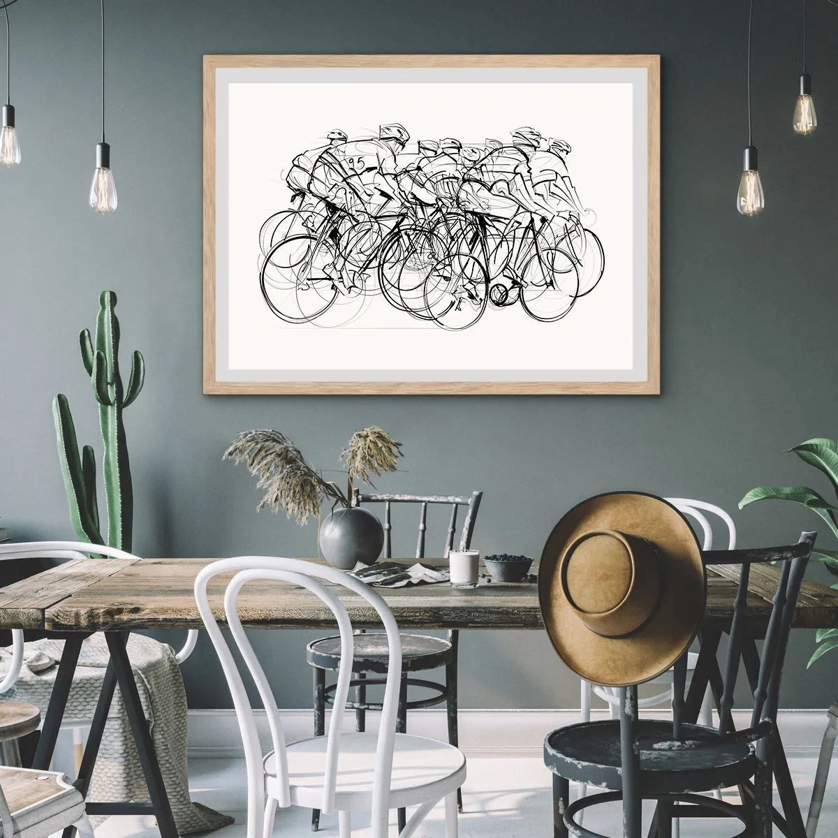 Plakat i ramme af lyst egetræ - Sammen i et team - 100x70 cm