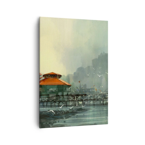 Lærredstryk - Billede på lærred - En regnvejrsdag på havnen - 70x100 cm