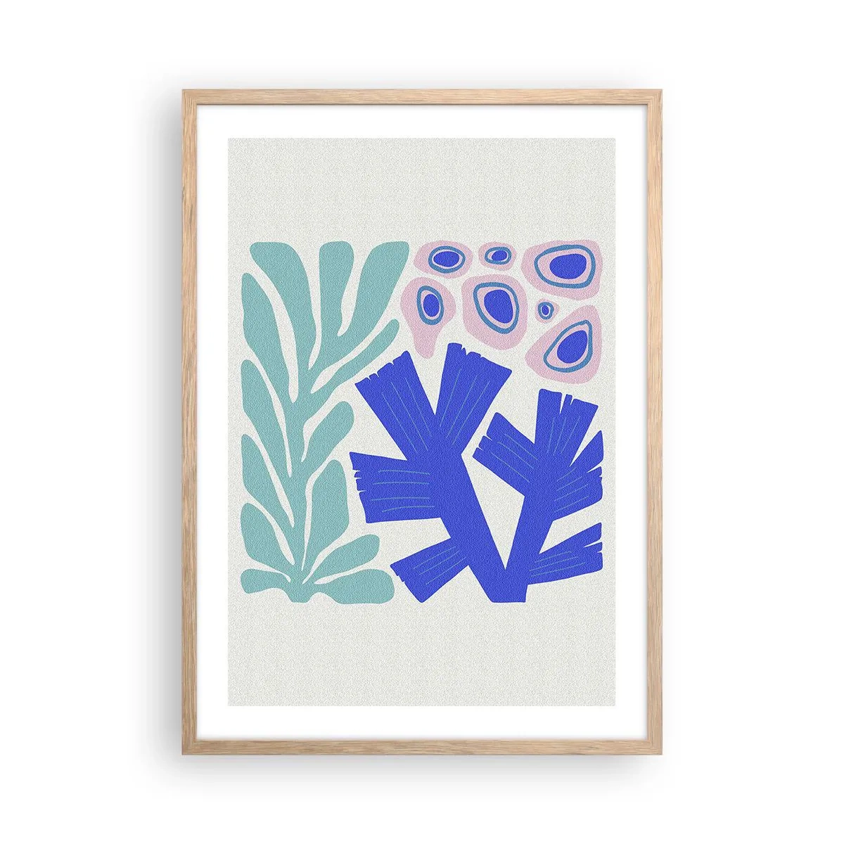 Plakat i ramme af lyst egetræ - Undervands have - 50x70 cm