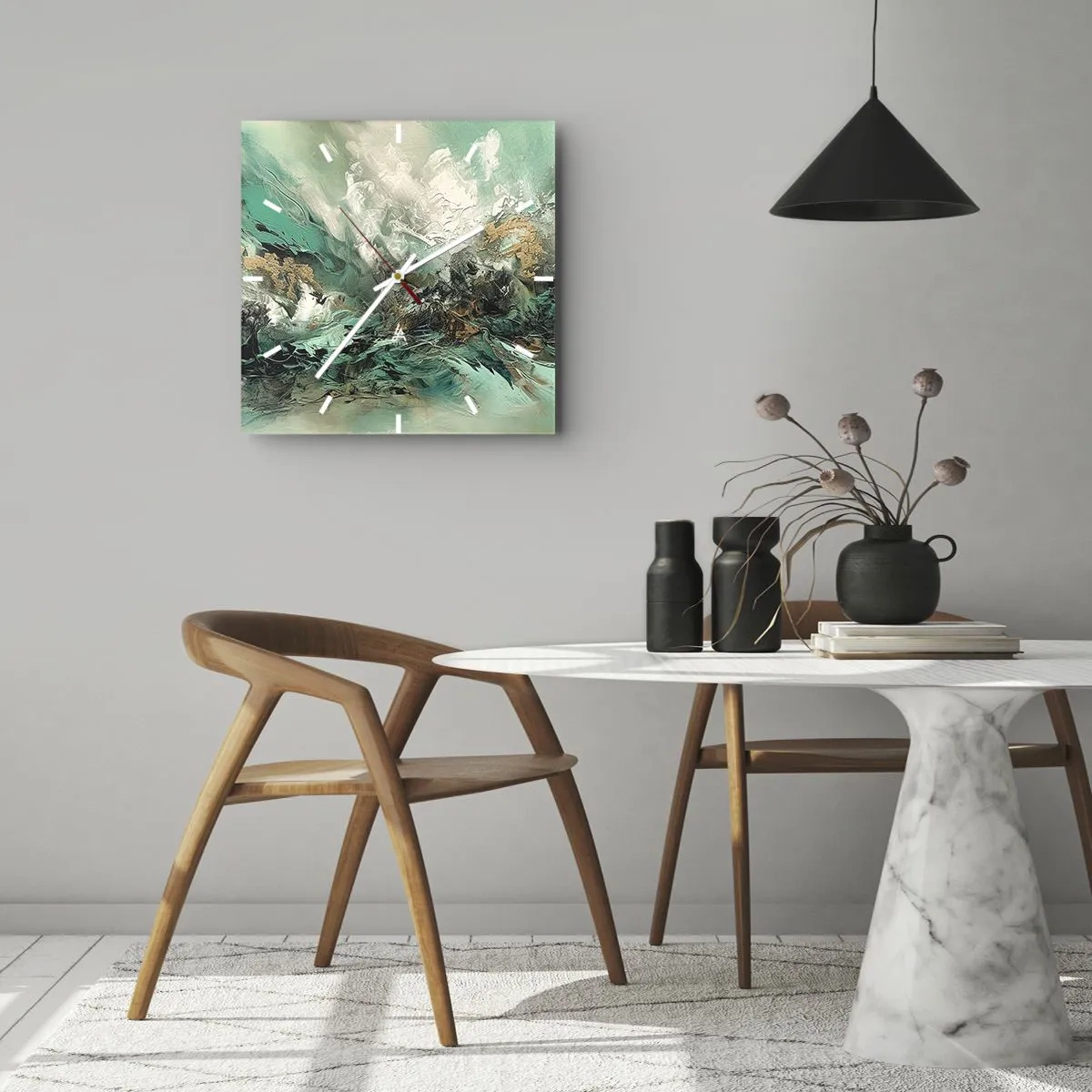 Vægur, Uret - Smaragdsort byld - 30x30 cm