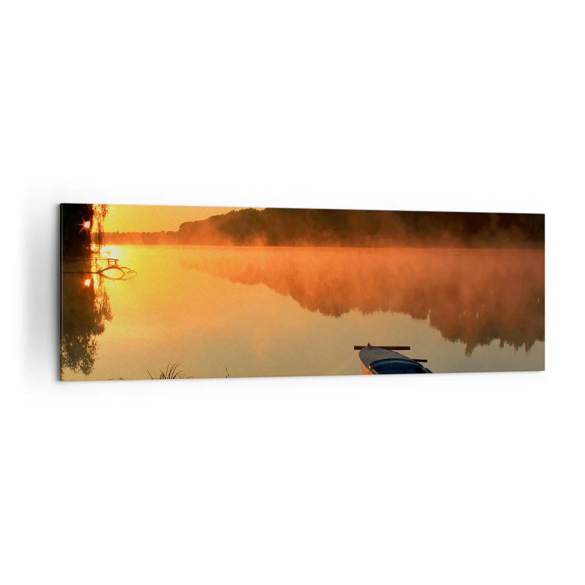 Lærredstryk - Billede på lærred - Solopgang over vand som en spejlplade - 160x50 cm