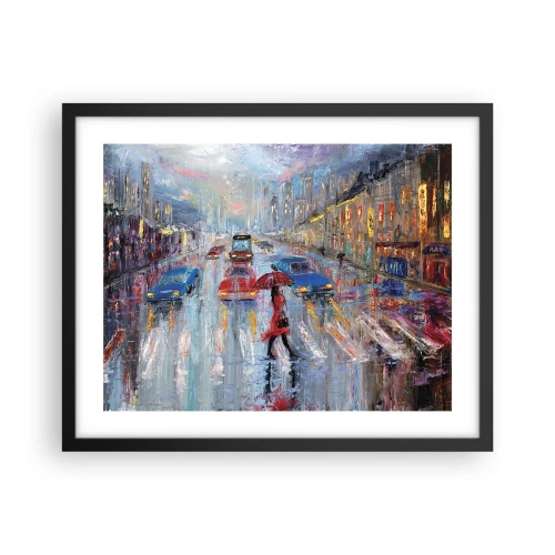 Plakat i sort ramme - Regnfuld eftermiddag i byen - 50x40 cm