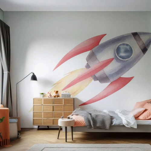 Fototapet Premium Sand - Højere, hurtigere, længere - En rumraket, Børns, Kosmos - 450x315 cm