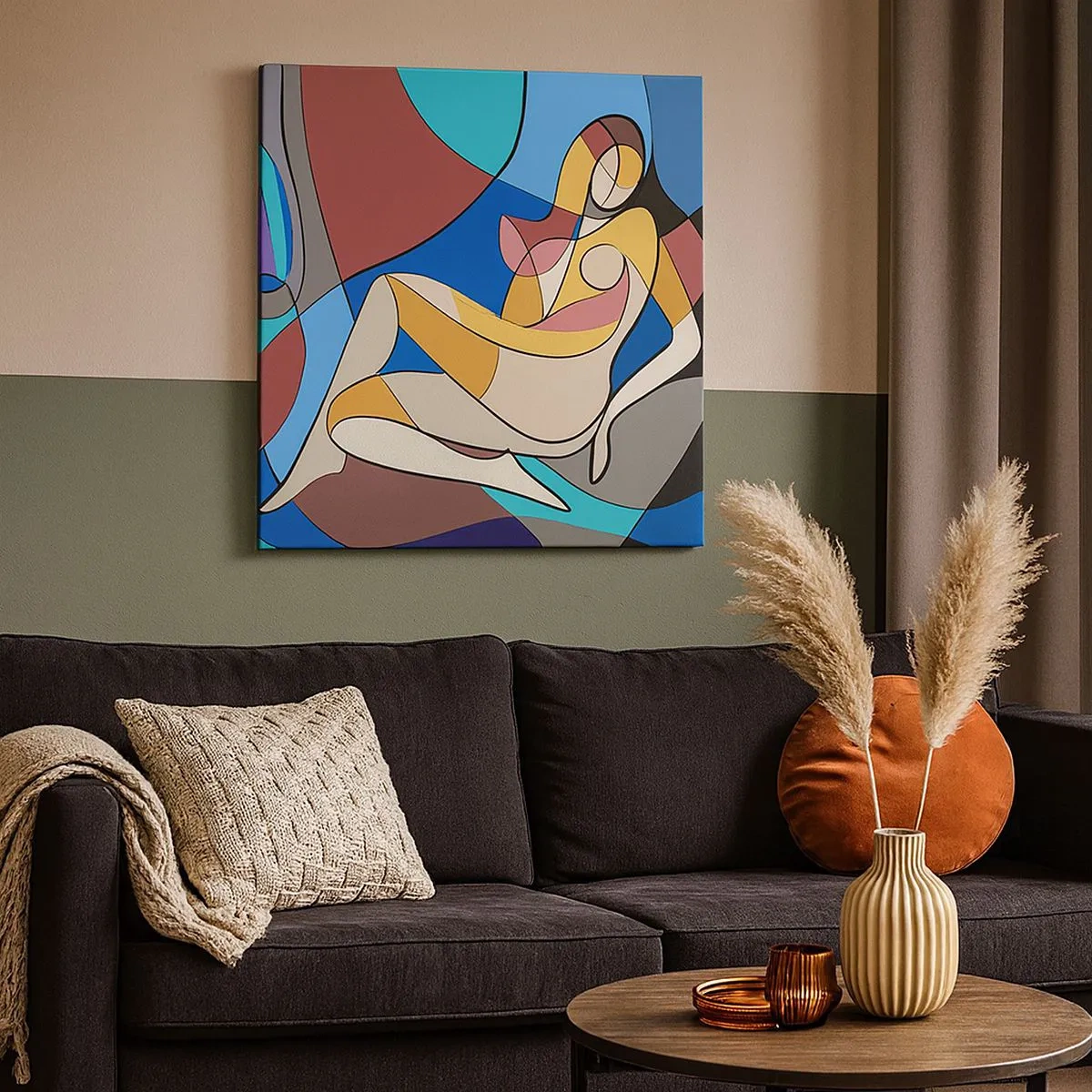 Lærredstryk - Billede på lærred - Kubistisk nøgen - 30x30 cm