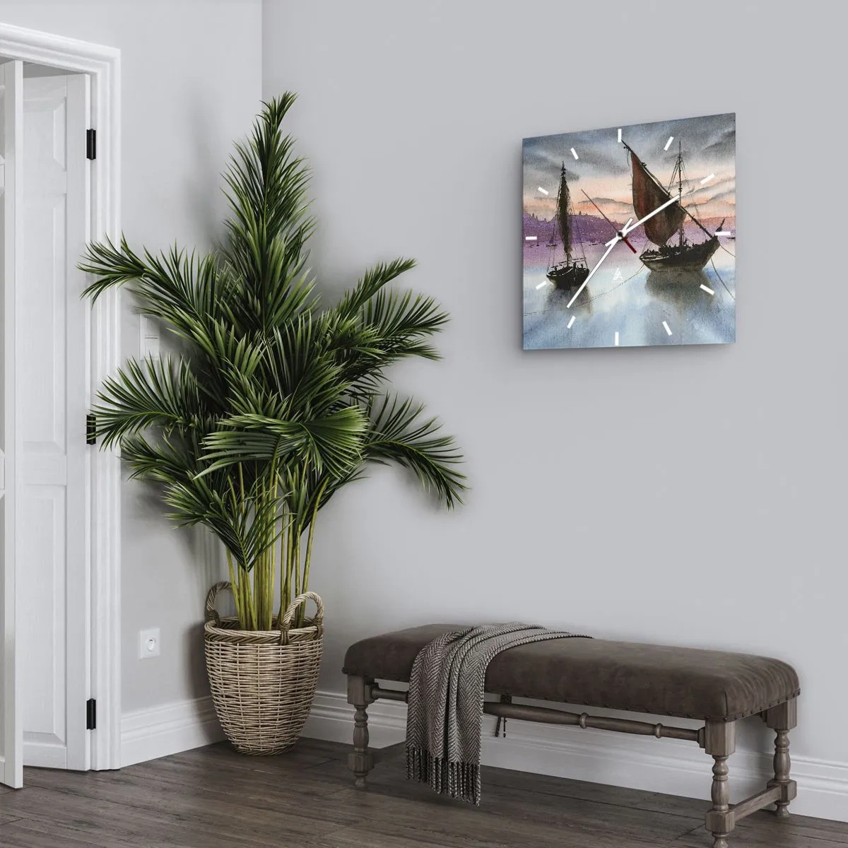 Vægur, Uret - Aften i havnen - 30x30 cm