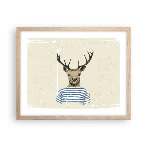 Plakat i ramme af lyst egetræ - Fordi jeg kan lide stribede skjorter! - 50x40 cm