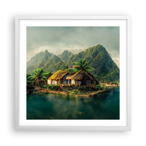 Plakat i hvid ramme - Tropisk paradis - 50x50 cm