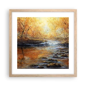 Plakat i ramme af lyst egetræ - Gylden strøm - 40x40 cm