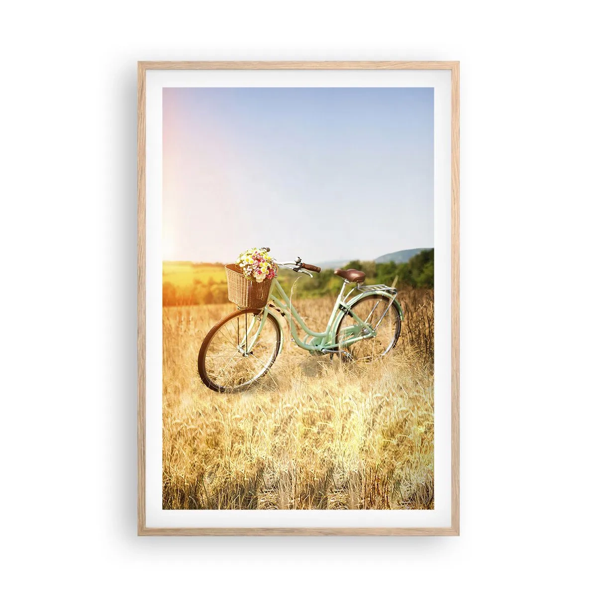 Plakat i ramme af lyst egetræ - Jeg bliver her et stykke tid - 61x91 cm