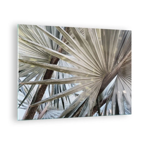 Billede på glas - Palmeblade i klart dagslys - 70x50cm - Ventilatorer i troperne - Moderne vægdekoration til stue og soveværelse ARTTOR