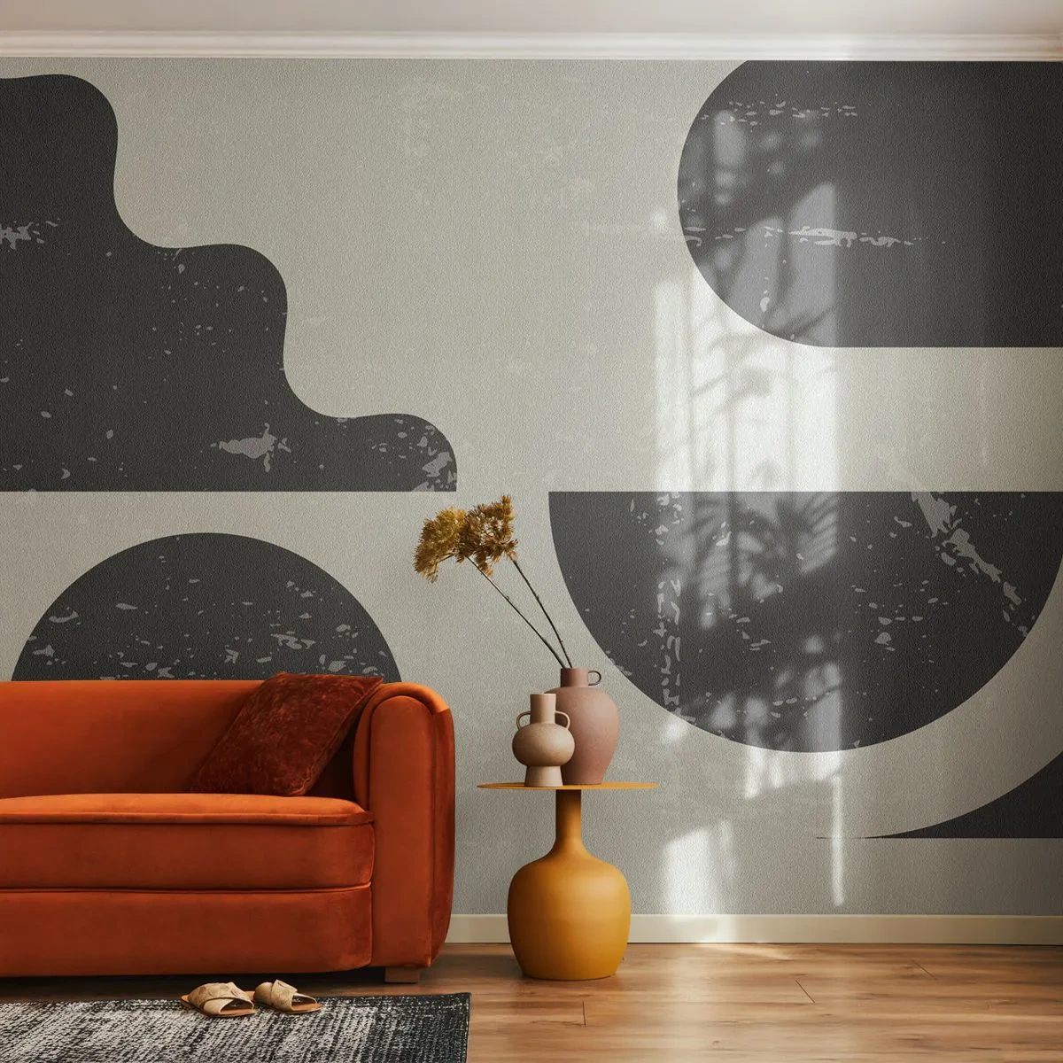 Fototapet Selvklæbende Deluxe Sticker - Komposition over og under - Abstraktion, Sort og hvid, Ældret - 300x210 cm