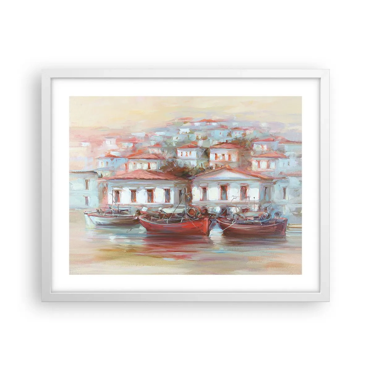 Plakat i hvid ramme - Lykkelig by - 50x40 cm