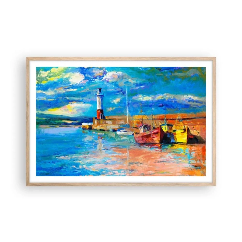 Plakat i ramme af lyst egetræ - Eftermiddag i regnbuebugten - 91x61 cm